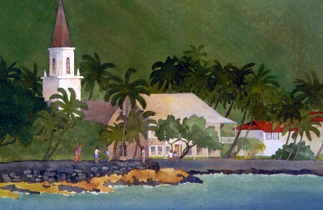 Kona with people on breakwater