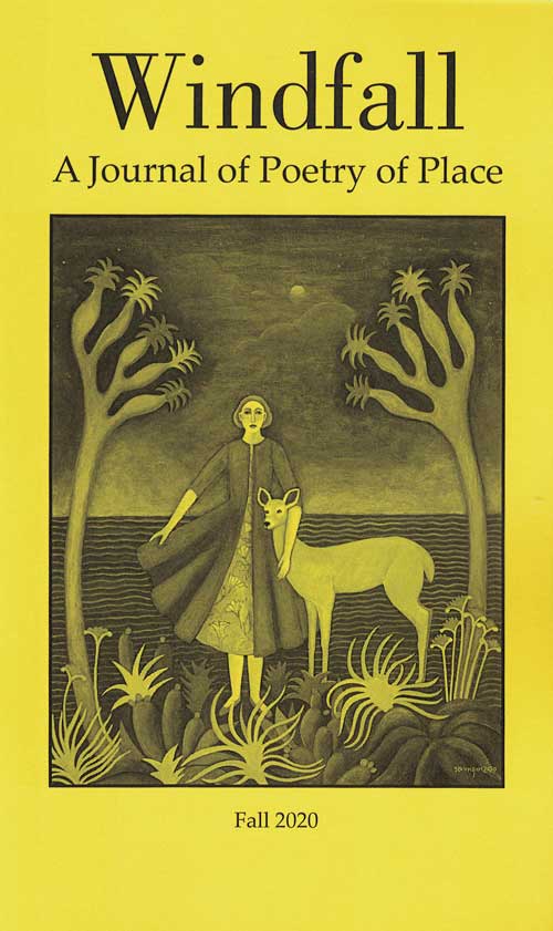 cover with a woman and a deer, flanked by trees